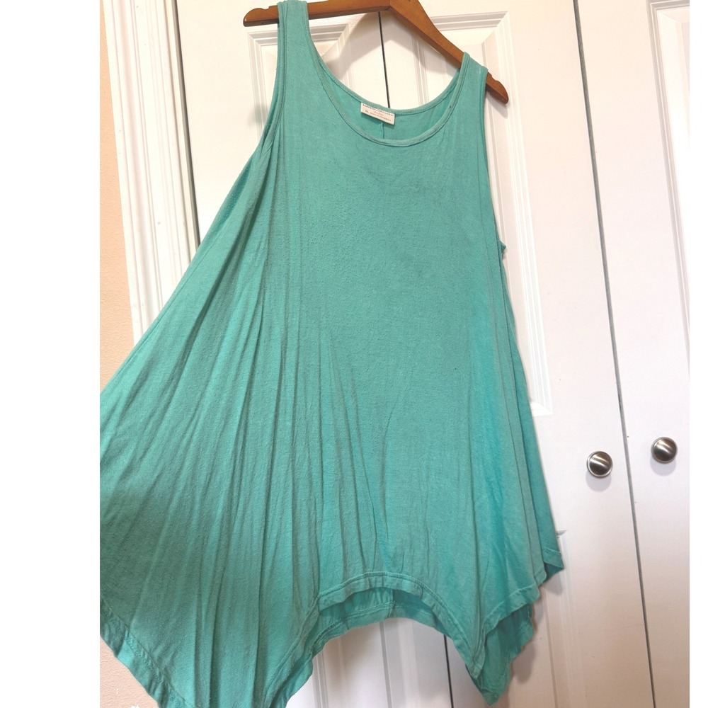 Bobbie Brooks Teal Sharkbite Hem Tank Top XL Sleeveless Handkerchief Rayon Blend